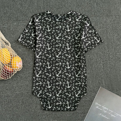 Black And White Anchor Pattern Print Men's Bodysuit