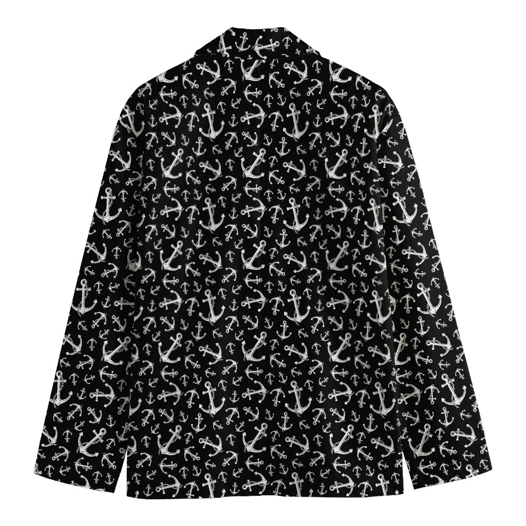 Black And White Anchor Pattern Print Men's Cotton Blazer