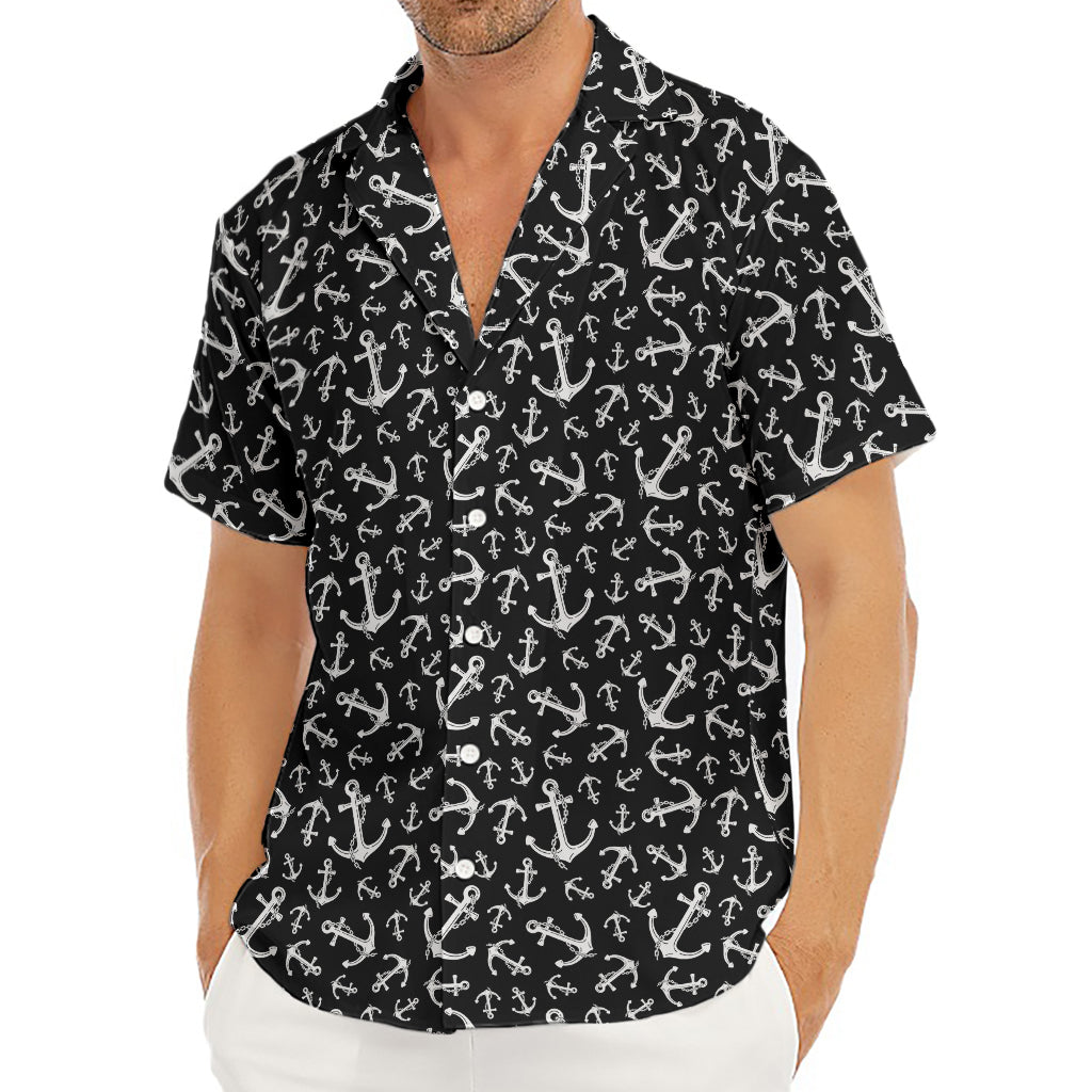 Black And White Anchor Pattern Print Men's Deep V-Neck Shirt