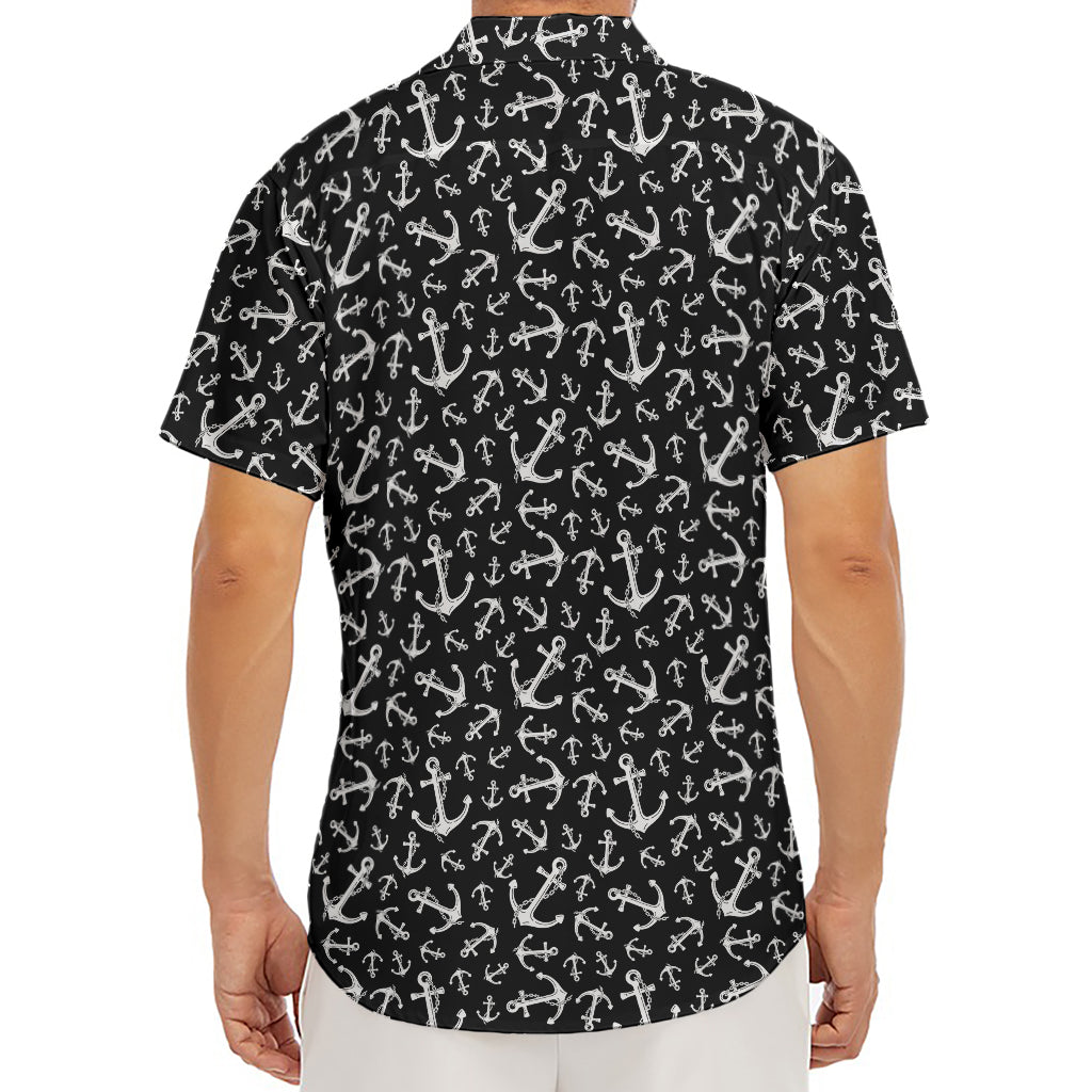 Black And White Anchor Pattern Print Men's Deep V-Neck Shirt