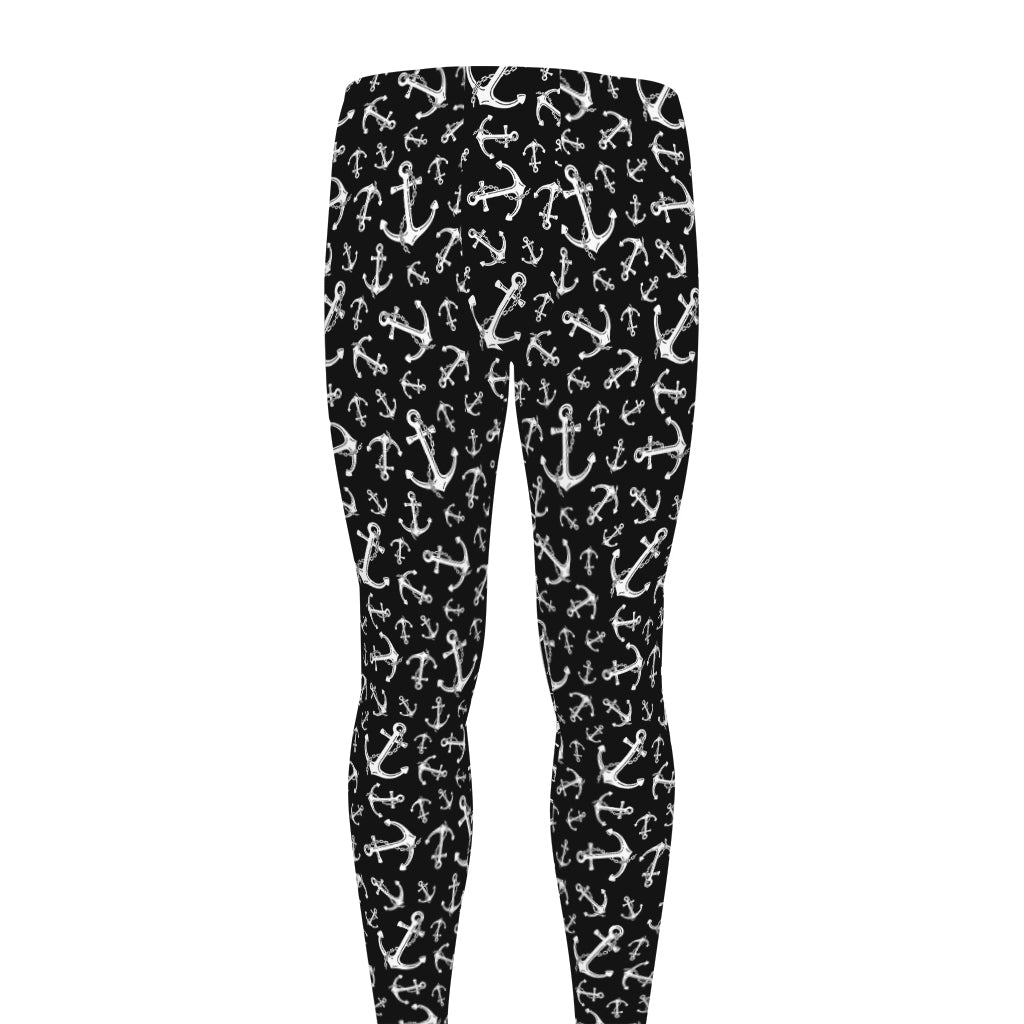 Black And White Anchor Pattern Print Men's leggings