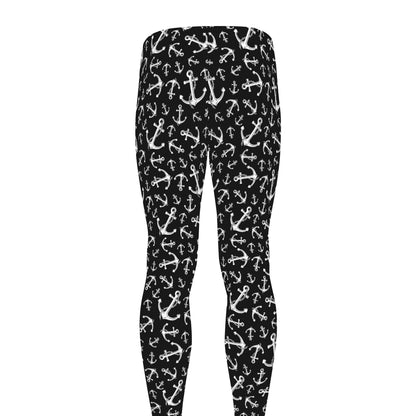 Black And White Anchor Pattern Print Men's leggings