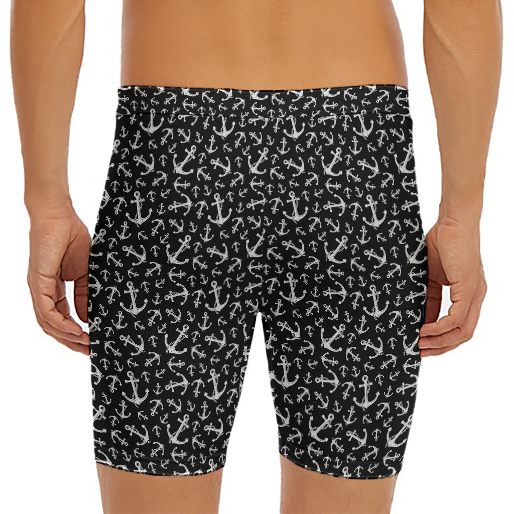 Black And White Anchor Pattern Print Men's Long Boxer Briefs