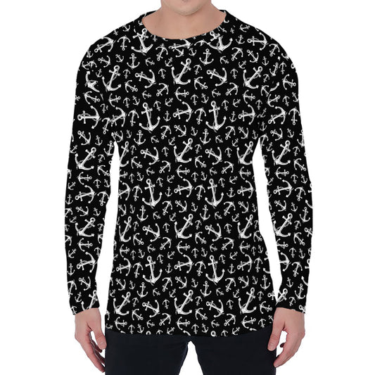 Black And White Anchor Pattern Print Men's Long Sleeve T-Shirt