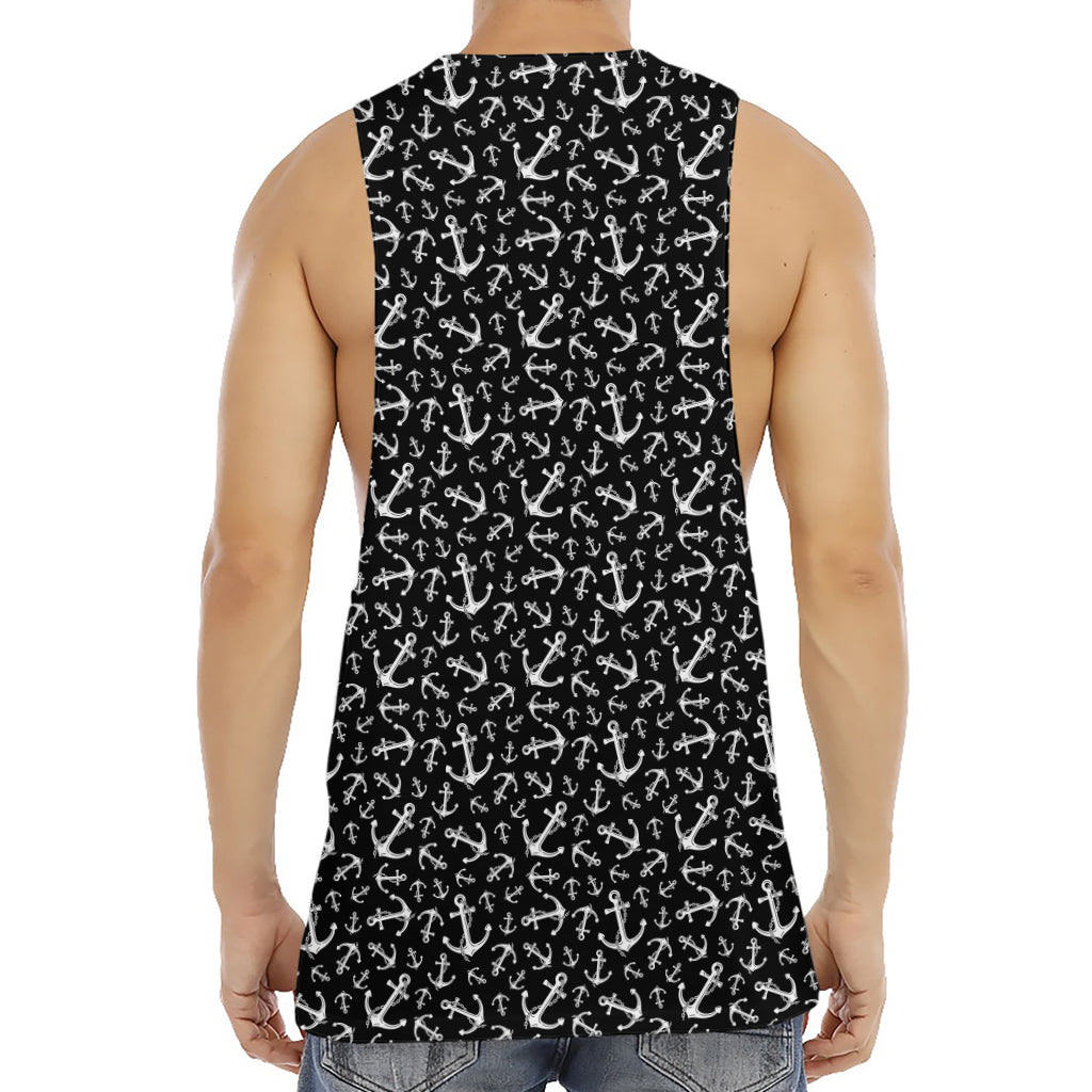 Black And White Anchor Pattern Print Men's Muscle Tank Top