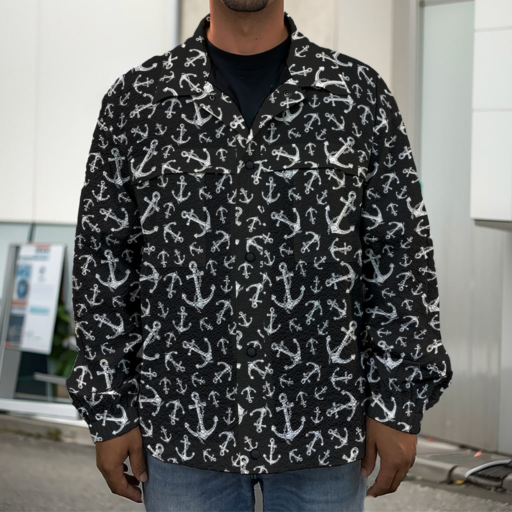 Black And White Anchor Pattern Print Men's Shirt Jacket