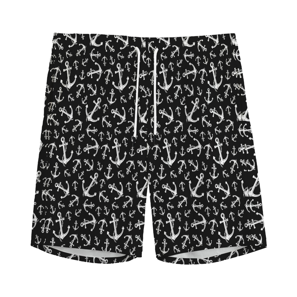 Black And White Anchor Pattern Print Men's Sports Shorts