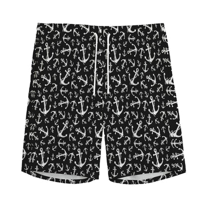 Black And White Anchor Pattern Print Men's Sports Shorts