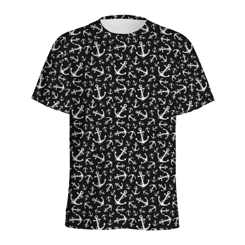 Black And White Anchor Pattern Print Men's Sports T-Shirt