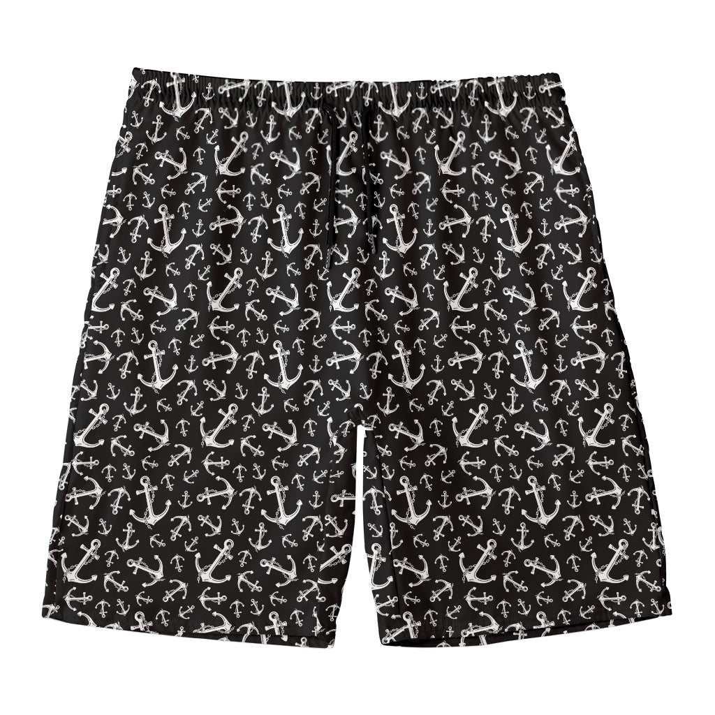 Black And White Anchor Pattern Print Men's Swim Trunks