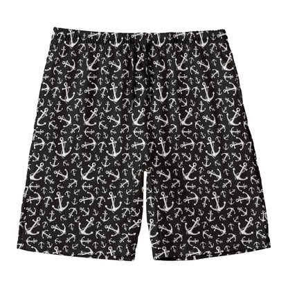 Black And White Anchor Pattern Print Men's Swim Trunks