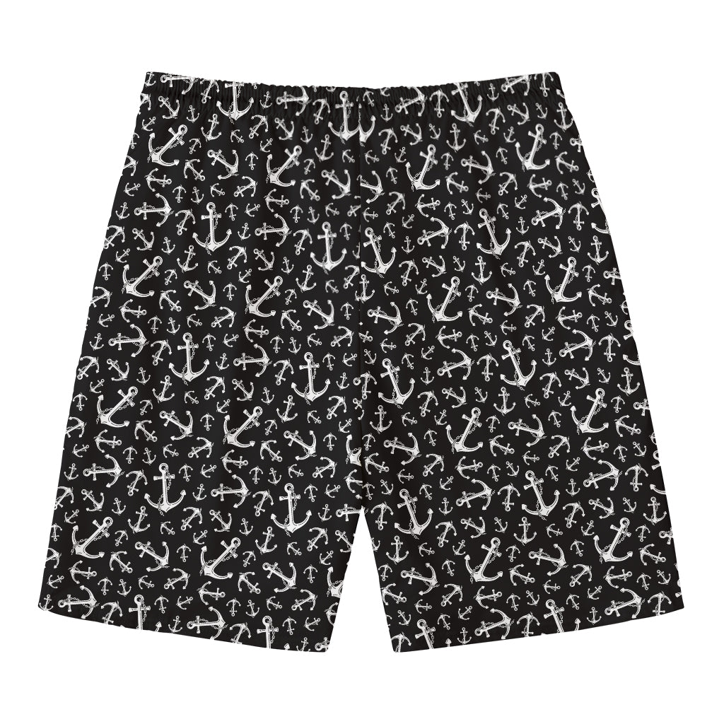 Black And White Anchor Pattern Print Men's Swim Trunks