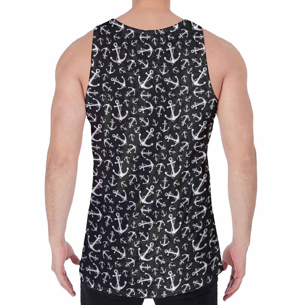 Black And White Anchor Pattern Print Men's Velvet Tank Top