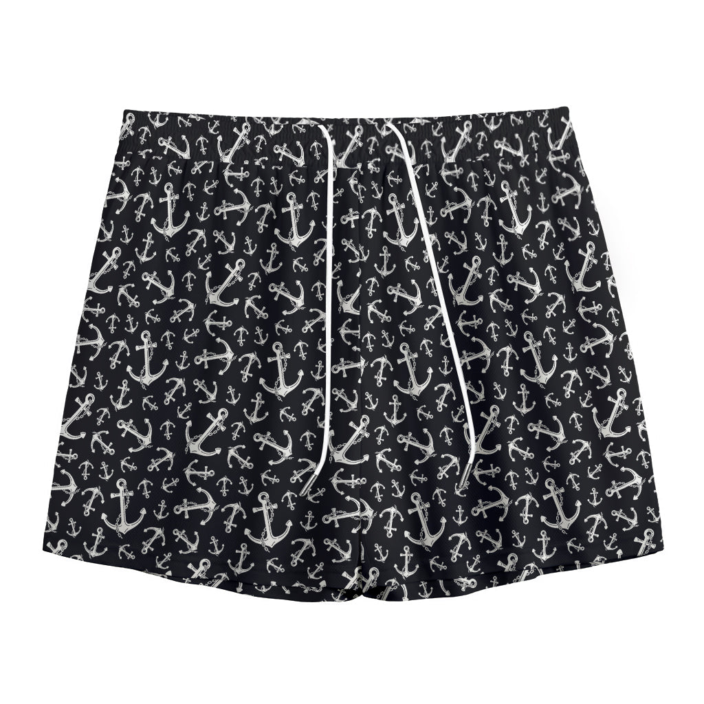 Black And White Anchor Pattern Print Mesh Shorts