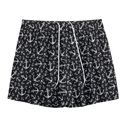 Black And White Anchor Pattern Print Mesh Shorts