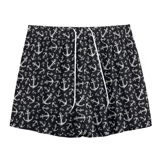Black And White Anchor Pattern Print Mesh Shorts