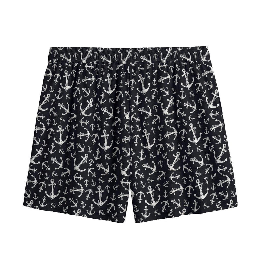 Black And White Anchor Pattern Print Mesh Shorts