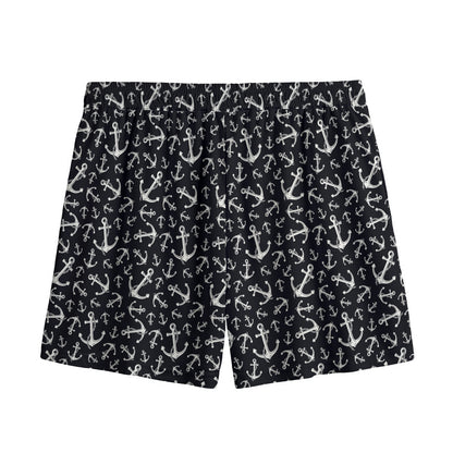 Black And White Anchor Pattern Print Mesh Shorts