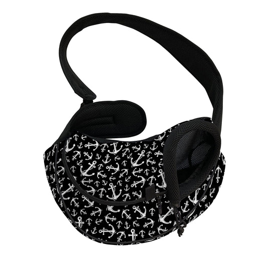Black And White Anchor Pattern Print Pet Sling Carrier