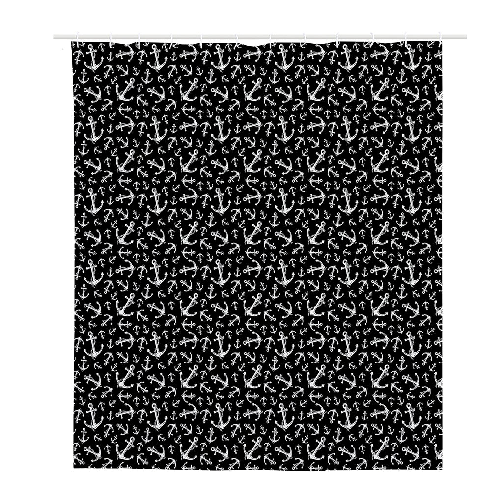 Black And White Anchor Pattern Print Polyester Shower Curtain