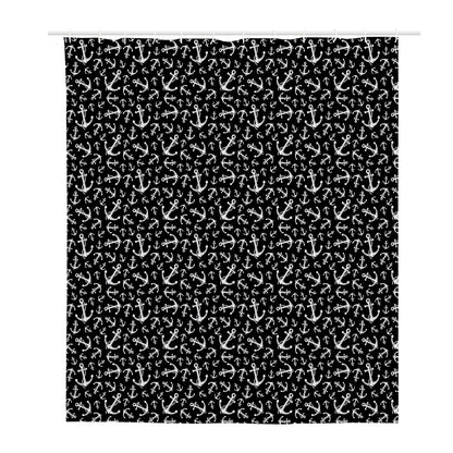 Black And White Anchor Pattern Print Polyester Shower Curtain