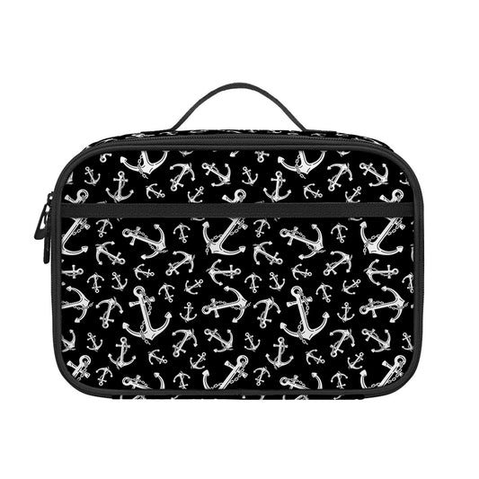 Black And White Anchor Pattern Print Portable Lunch Bag