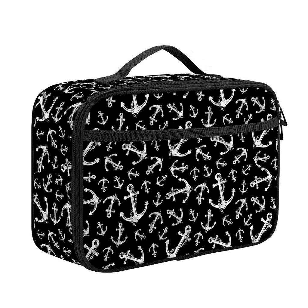 Black And White Anchor Pattern Print Portable Lunch Bag