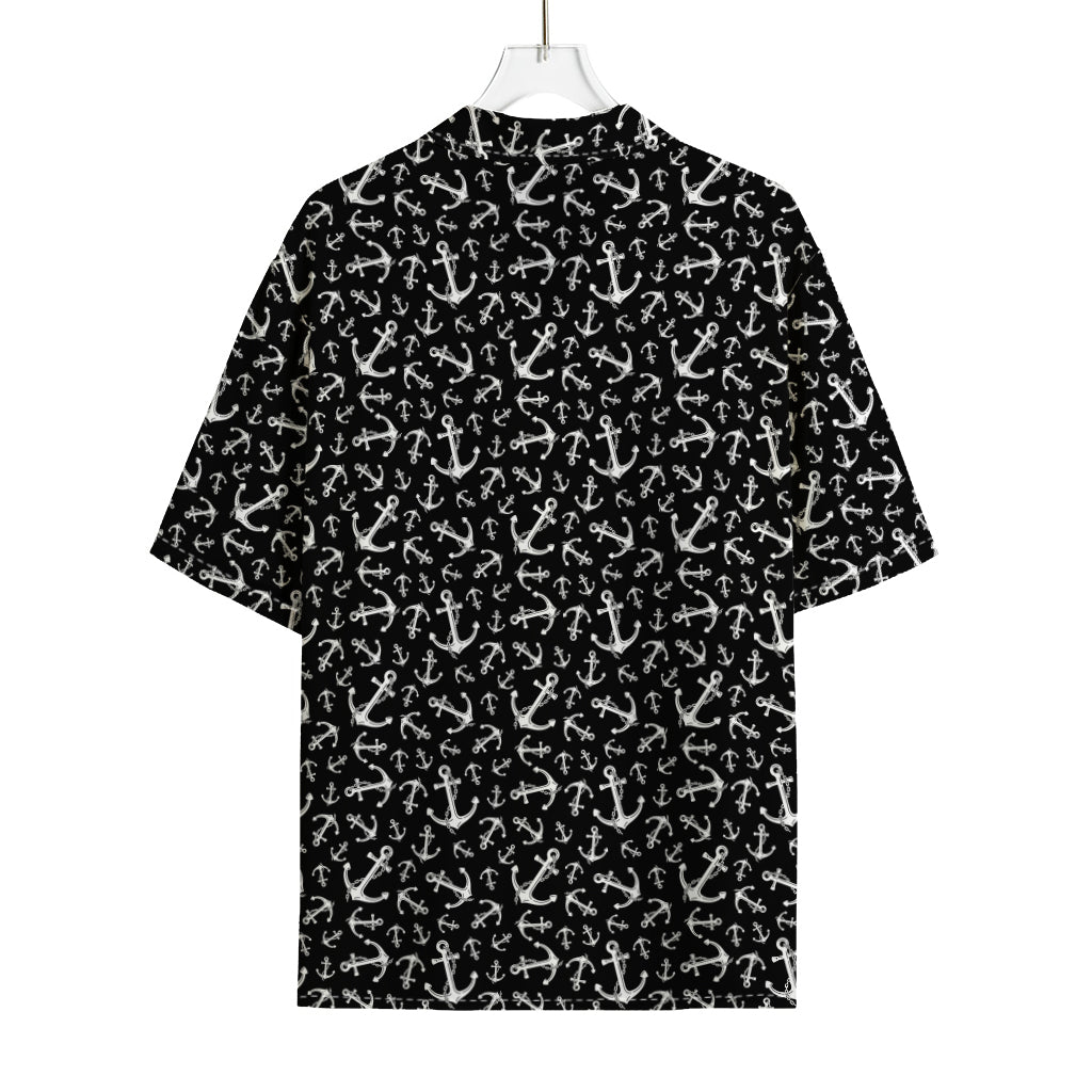 Black And White Anchor Pattern Print Rayon Hawaiian Shirt