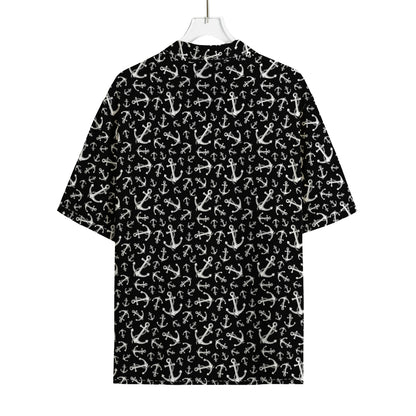 Black And White Anchor Pattern Print Rayon Hawaiian Shirt