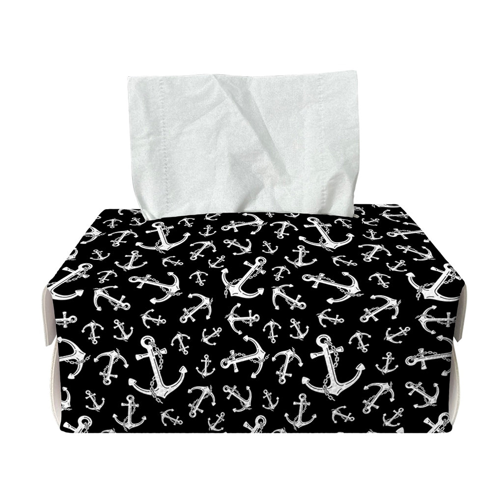 Black And White Anchor Pattern Print Rectangle Tissue Box Cover