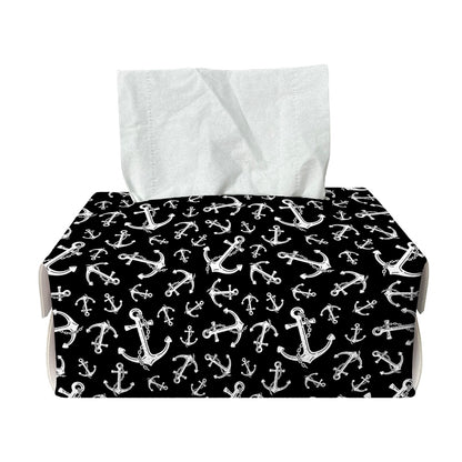 Black And White Anchor Pattern Print Rectangle Tissue Box Cover