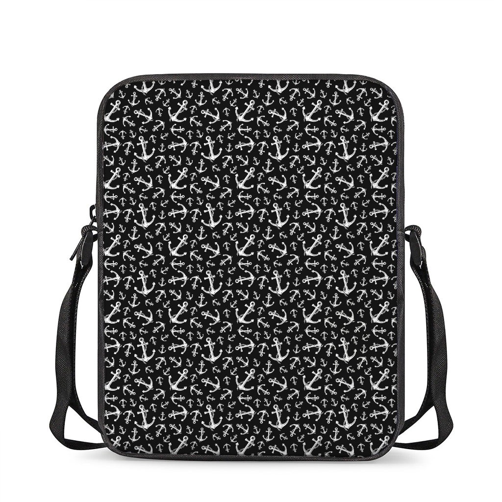 Black And White Anchor Pattern Print Rectangular Crossbody Bag