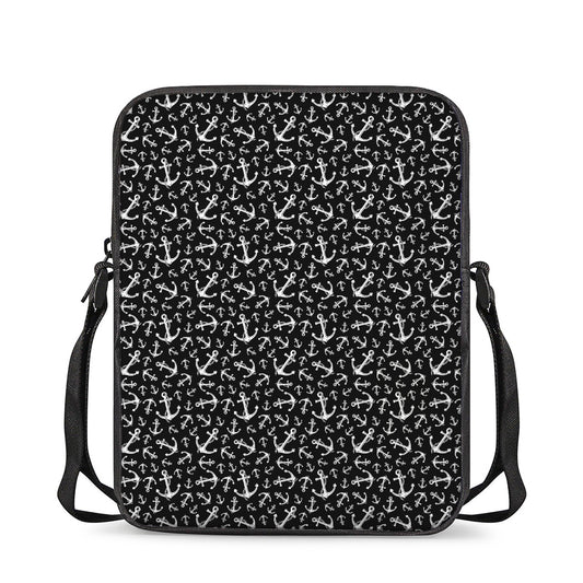 Black And White Anchor Pattern Print Rectangular Crossbody Bag