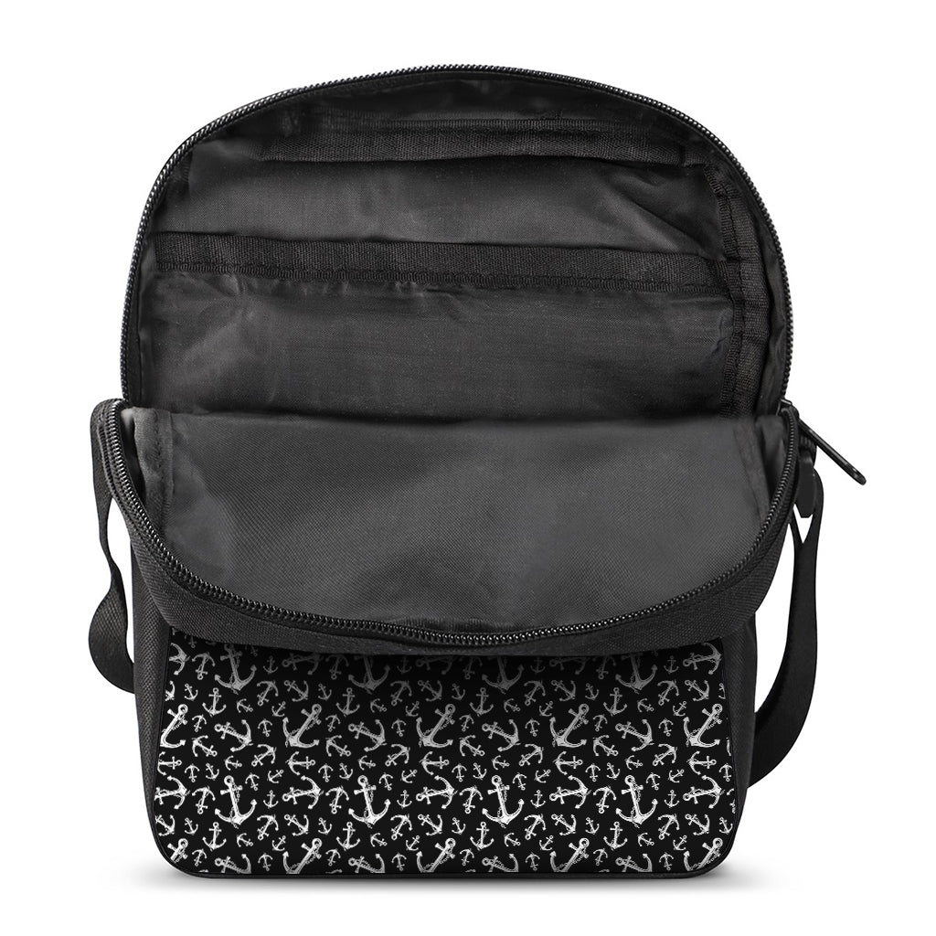 Black And White Anchor Pattern Print Rectangular Crossbody Bag