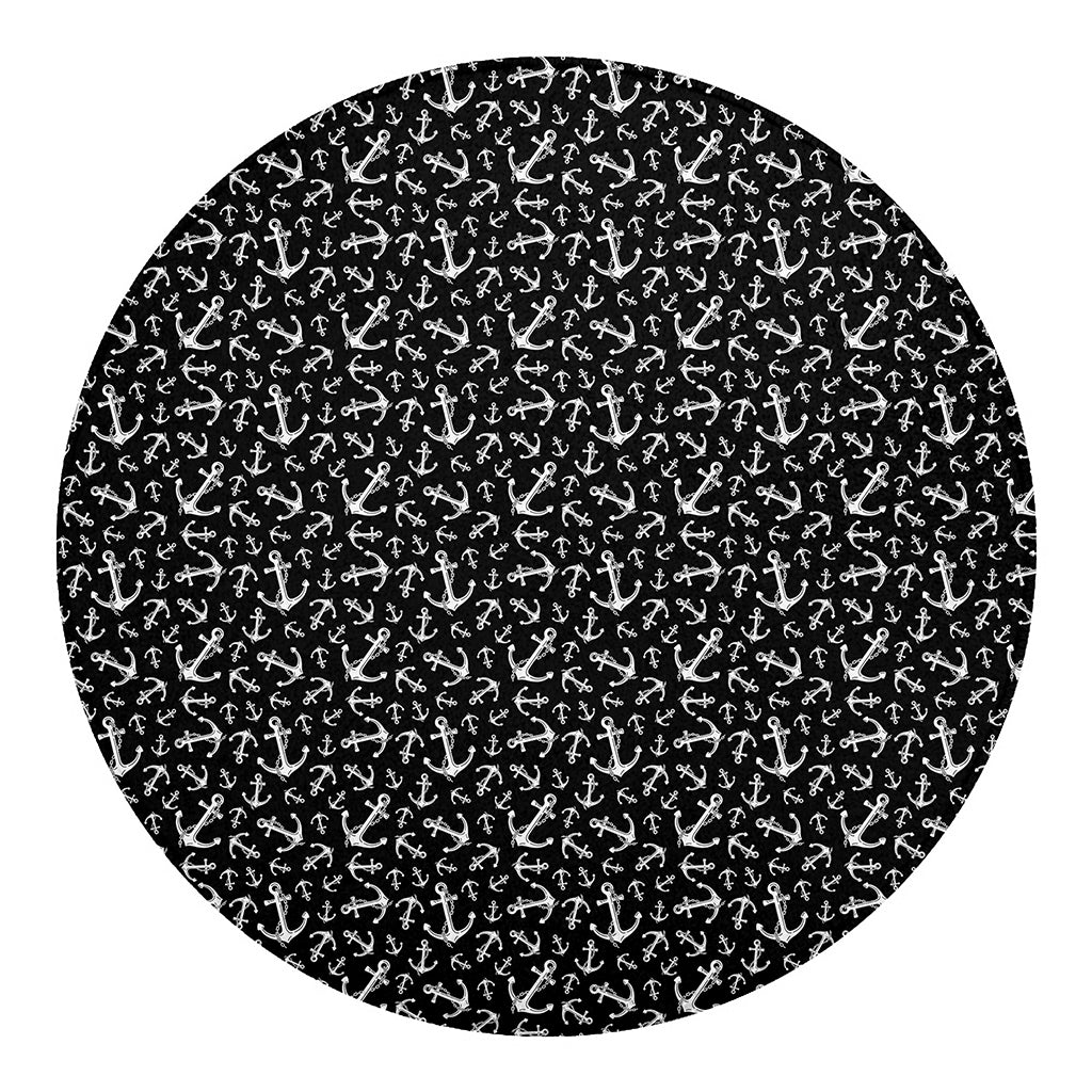 Black And White Anchor Pattern Print Round Blanket