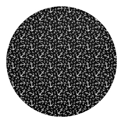 Black And White Anchor Pattern Print Round Blanket