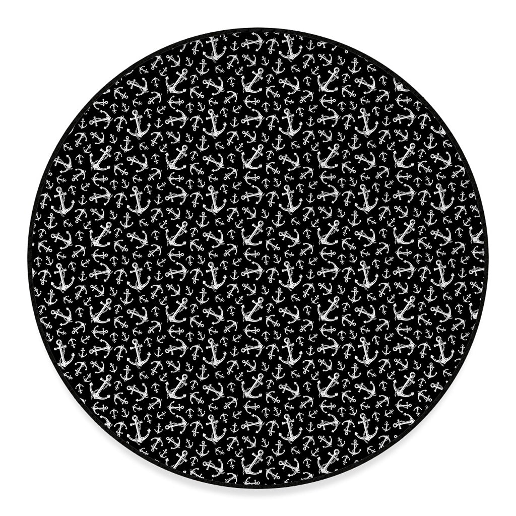 Black And White Anchor Pattern Print Round Floor Mat