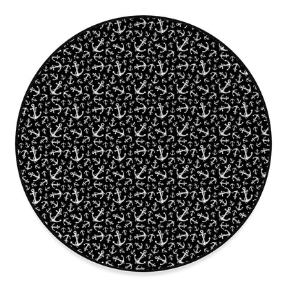 Black And White Anchor Pattern Print Round Floor Mat
