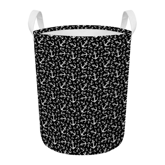 Black And White Anchor Pattern Print Round Laundry Basket