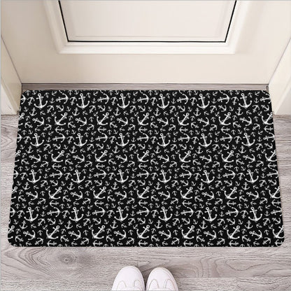 Black And White Anchor Pattern Print Rubber Doormat