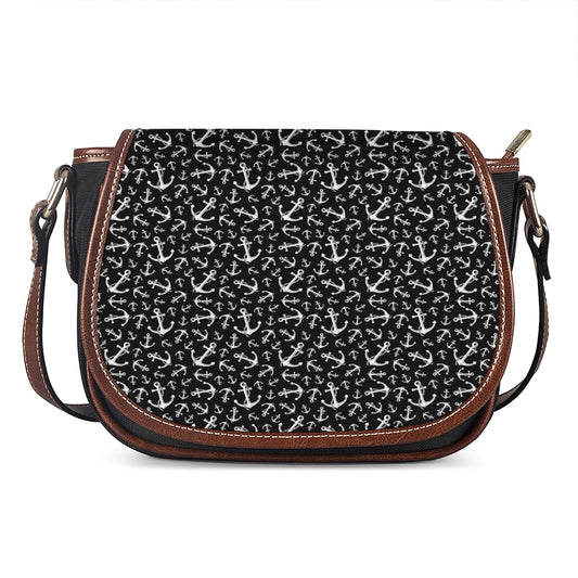Black And White Anchor Pattern Print Saddle Bag