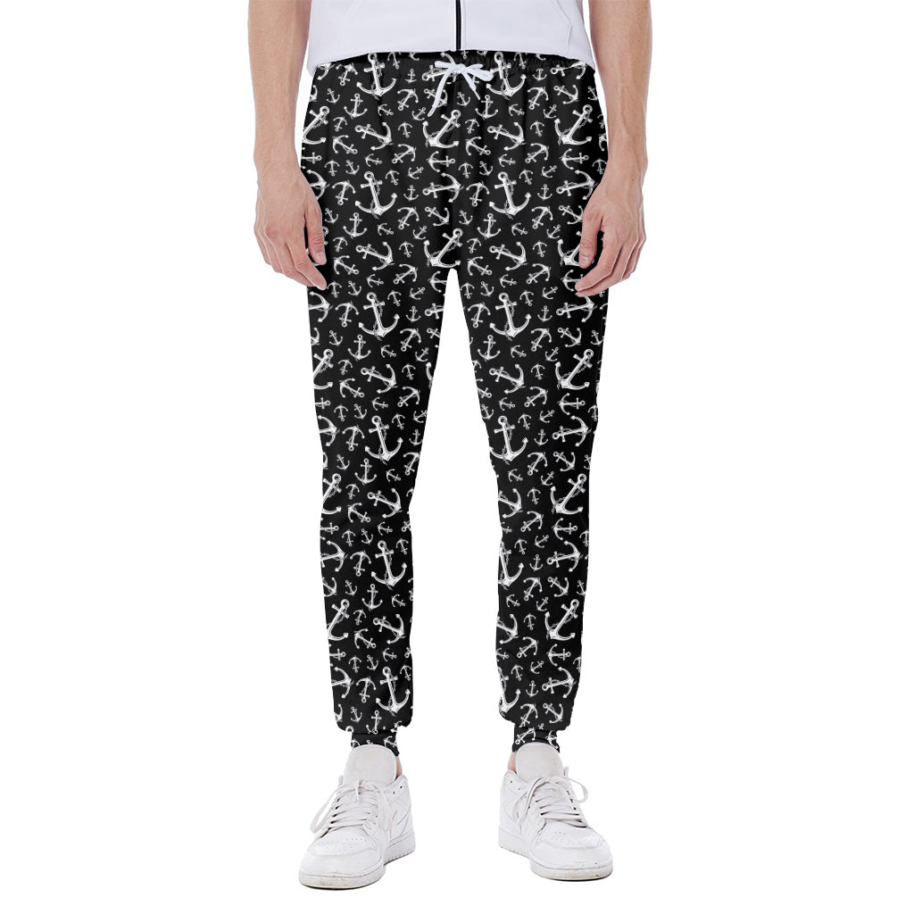 Black And White Anchor Pattern Print Scuba Joggers