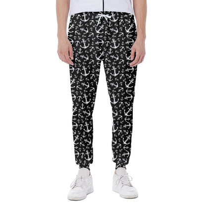 Black And White Anchor Pattern Print Scuba Joggers