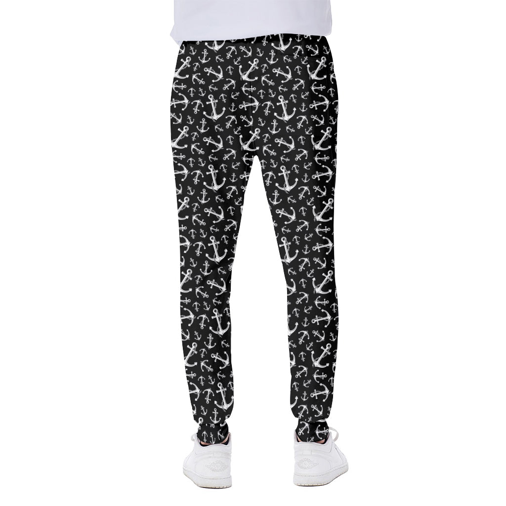 Black And White Anchor Pattern Print Scuba Joggers