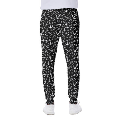 Black And White Anchor Pattern Print Scuba Joggers