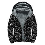 Black And White Anchor Pattern Print Sherpa Lined Zip Up Hoodie