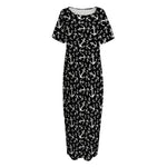 Black And White Anchor Pattern Print Short Sleeve Long Nightdress