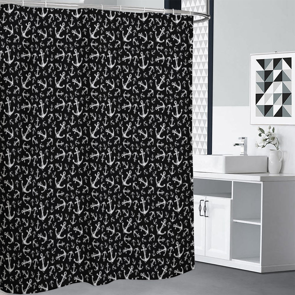 Black And White Anchor Pattern Print Shower Curtain