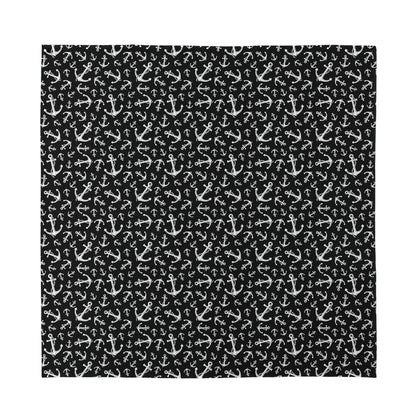 Black And White Anchor Pattern Print Silk Bandana
