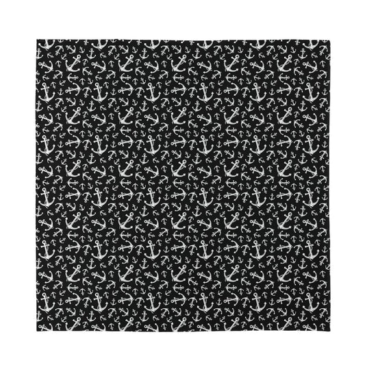 Black And White Anchor Pattern Print Silk Bandana